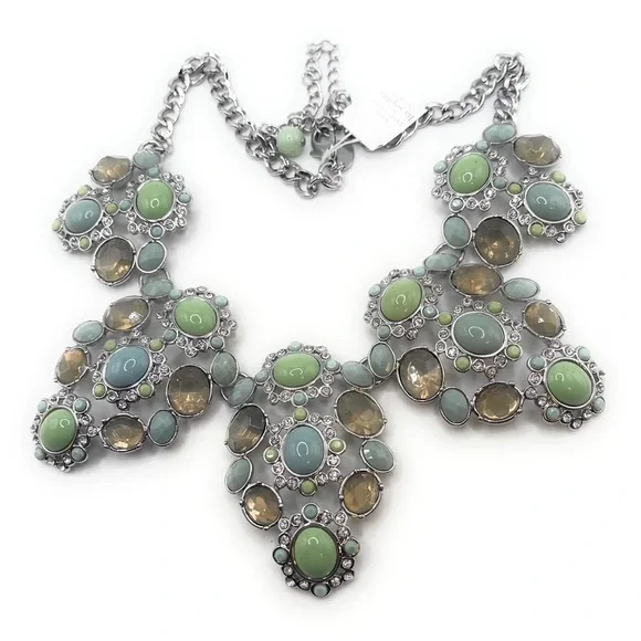Lia Sophia NWT "Fondant" Necklace Silver Tone Aqua Mint Smoky Stones & Crystals - Picture 10 of 11